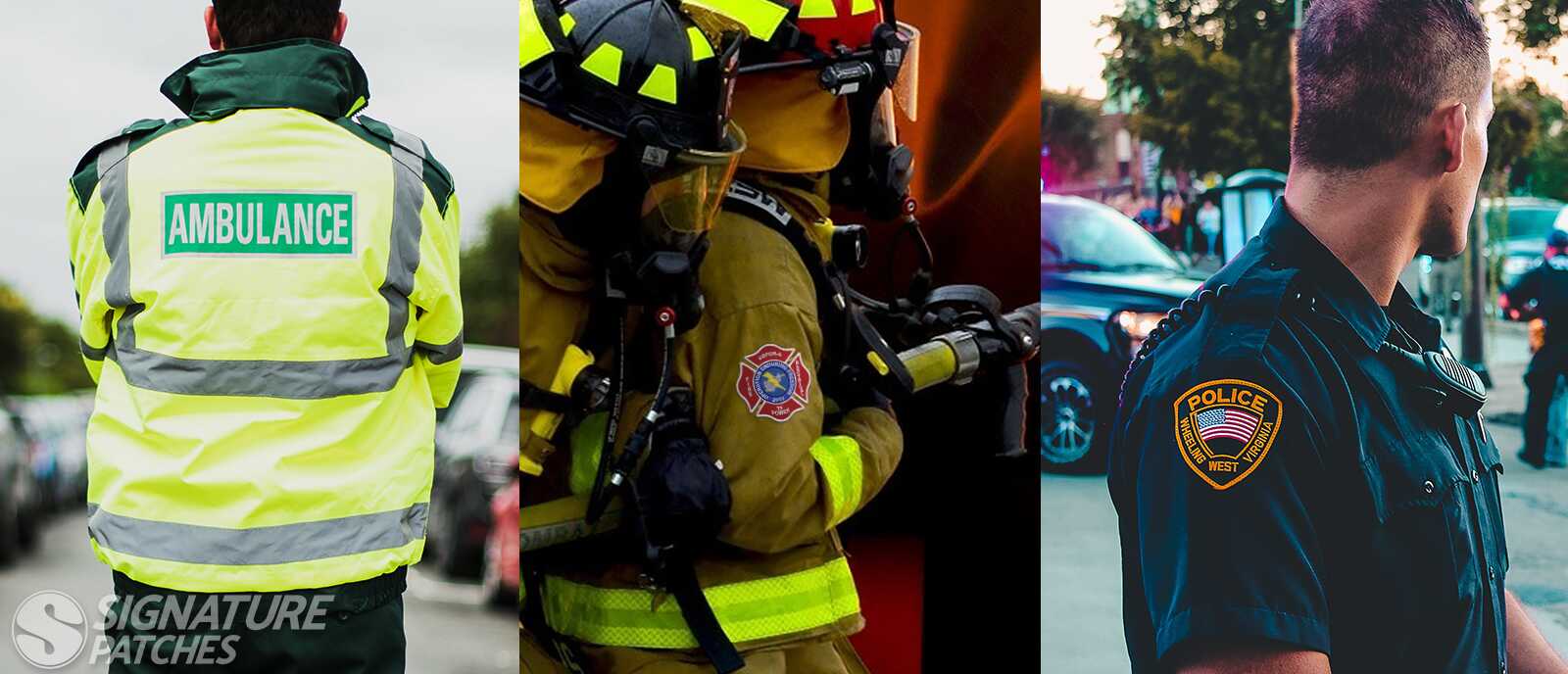 Shield and star-shaped badge patches for security and first responder uniforms