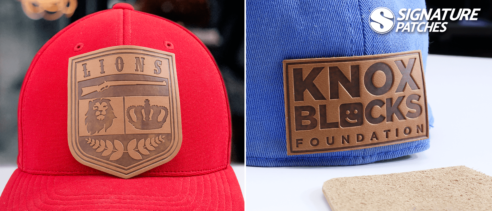 Leather patches designed for hats with rustic and custom branding looks