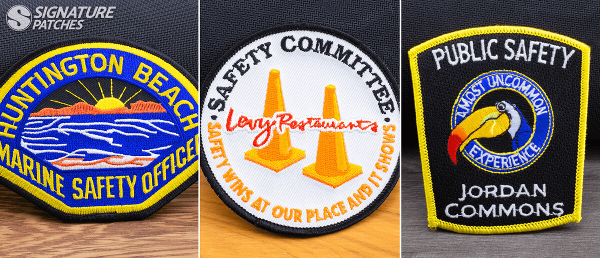 Custom safety patches for Huntington Beach Marine Safety Office, Levy Restaurants Safety Committee, and Jordan Commons Public Safety