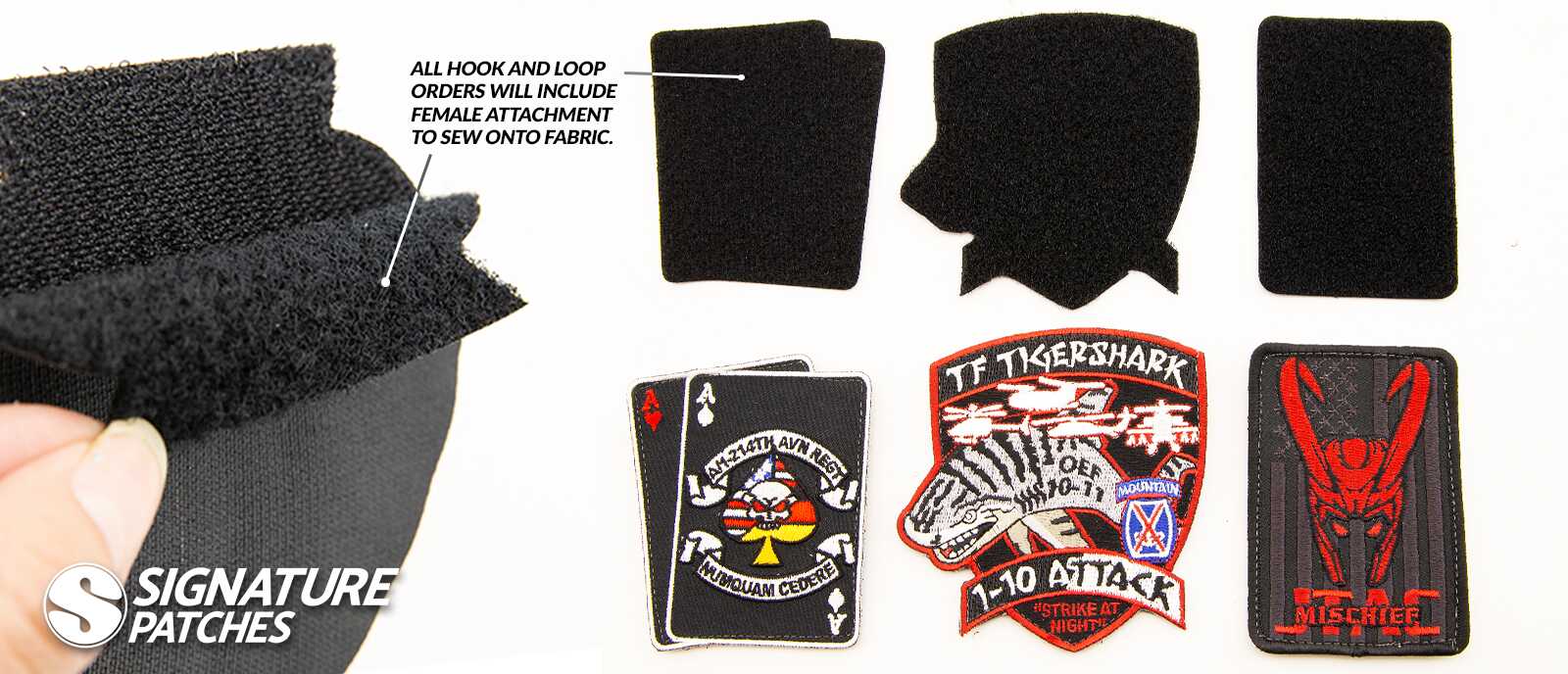 Hook and loop backing system with military patches showing attachment pieces