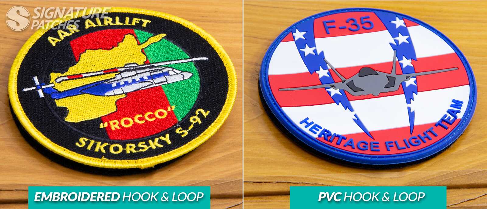 Comparison of embroidered hook and loop patch versus PVC hook and loop patch