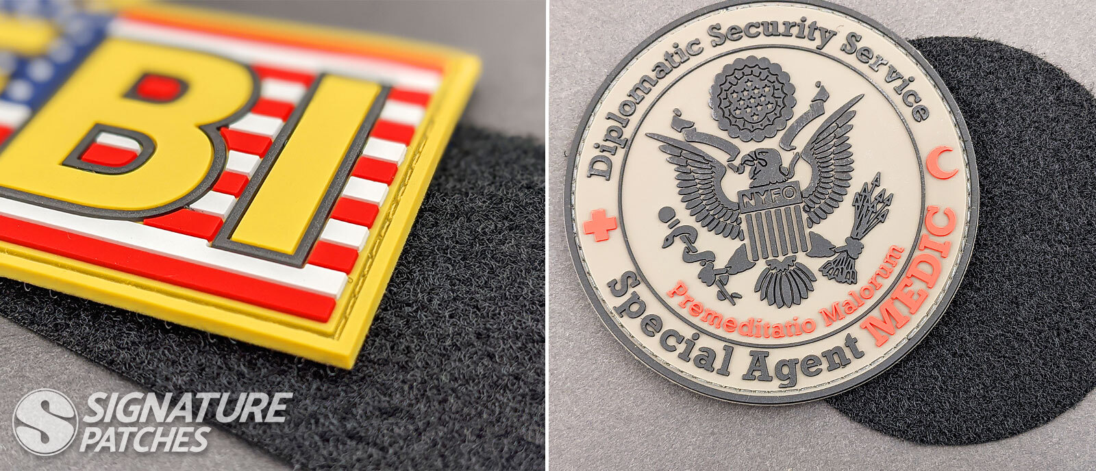 FBI and Diplomatic Security Service PVC patches on hook and loop backing