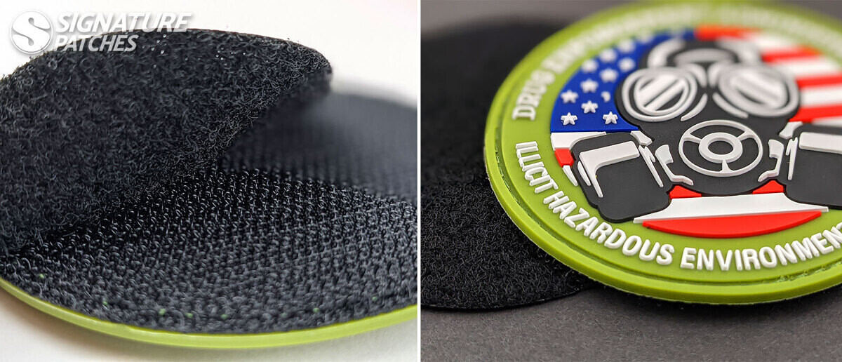 Closeup of hook and loop backing on PVC patch