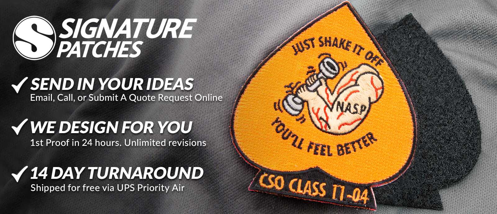 Hook and loop patch on jacket with Signature Patches ordering process