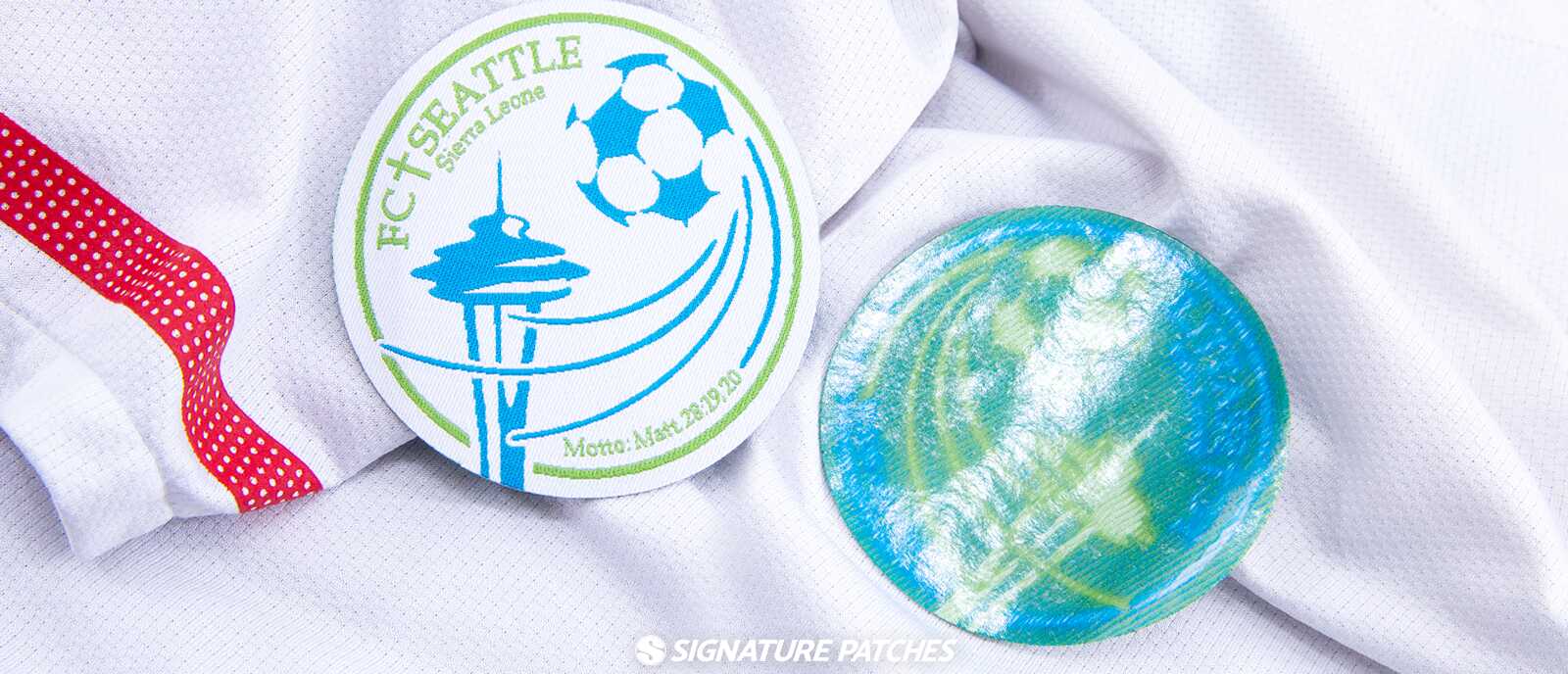 Various iron on patch types including embroidered, woven, and PVC designs