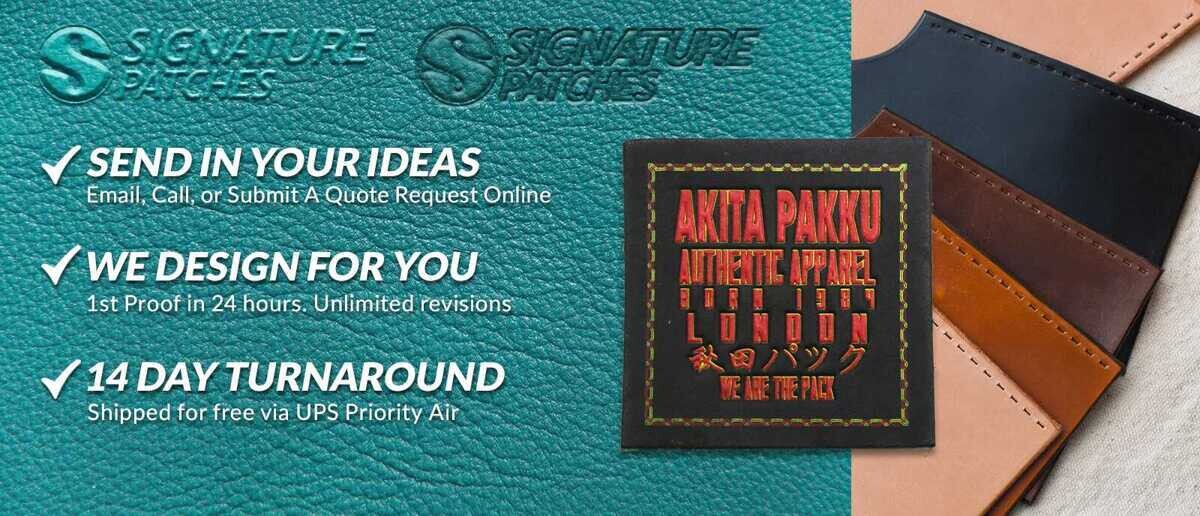 Finished leather patches showcasing debossed and embossed design options