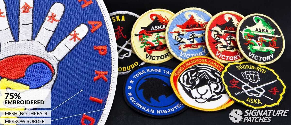 75% embroidered martial arts patches with detailed designs for gi uniforms