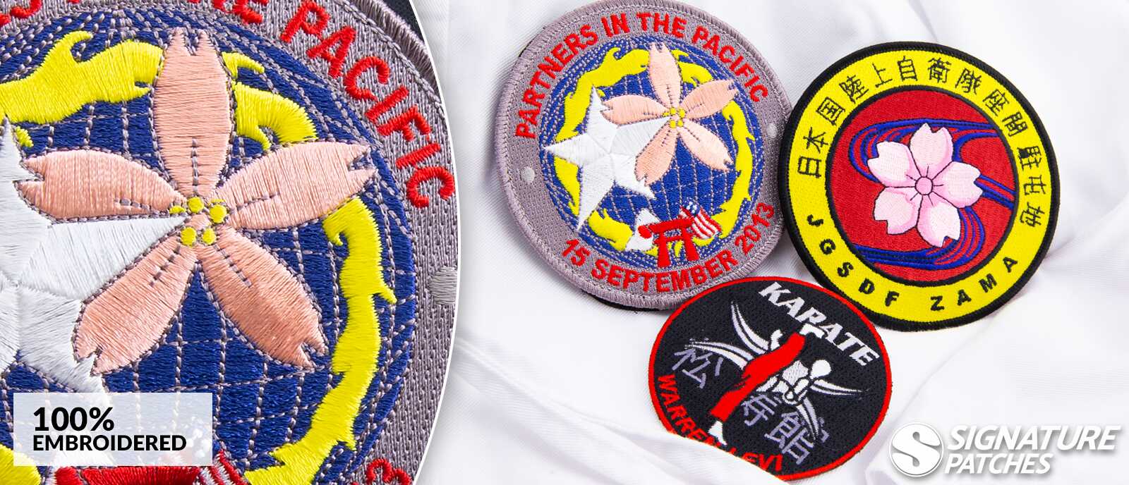 Embroidered karate patches with traditional martial arts imagery