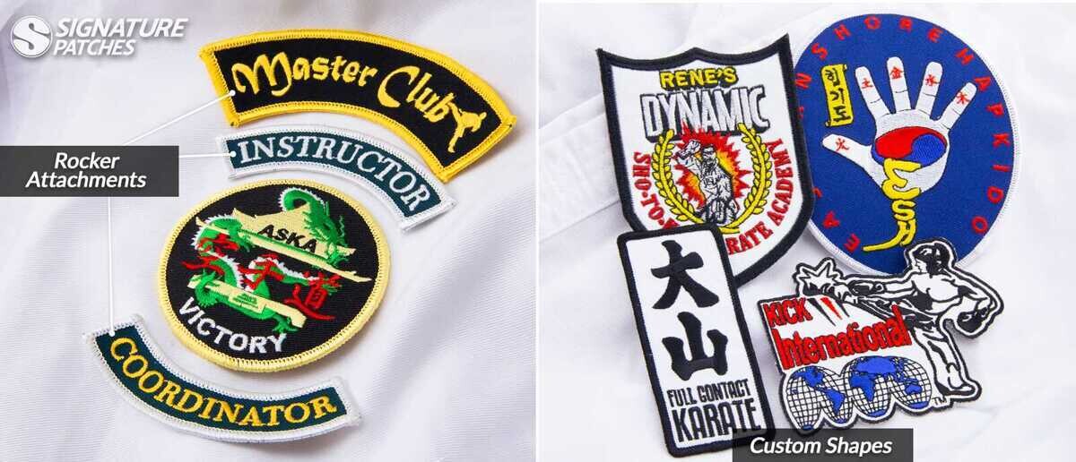 BJJ and martial arts gi patches with rocker designs and academy names