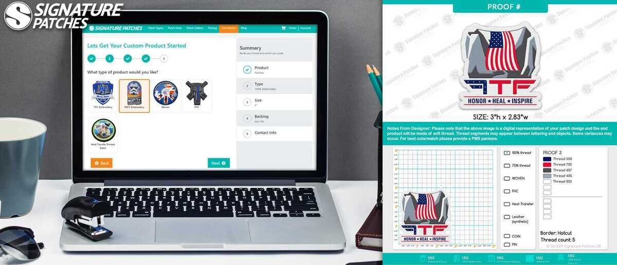 Military patch design proof showing artwork development process