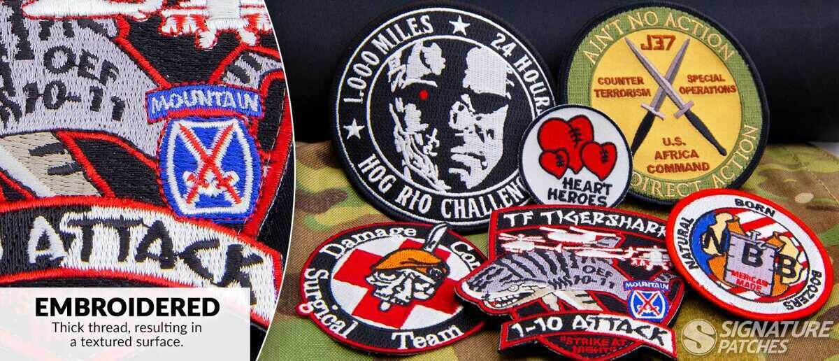 Embroidered morale patches with military and tactical humor designs
