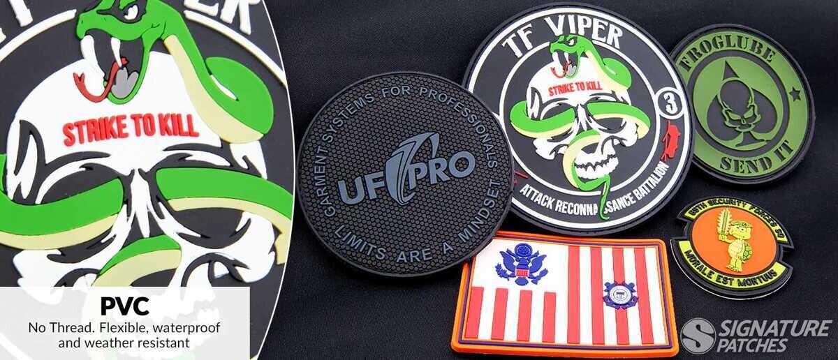 PVC morale patches with 3D designs and weather-resistant construction