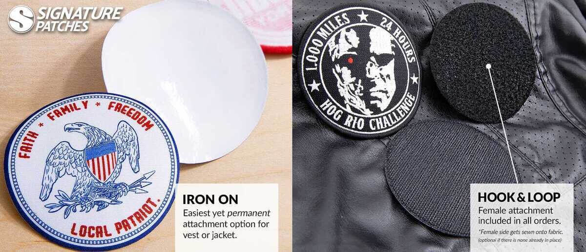 Embroidered and leather motorcycle jacket patches for riding clubs