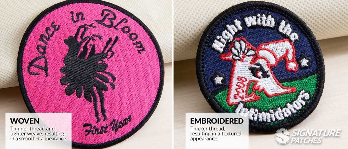 Comparison of woven and embroidered scout patches with troop numbers