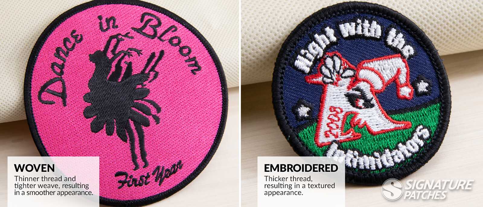 Comparison of woven and embroidered scout patches with troop numbers