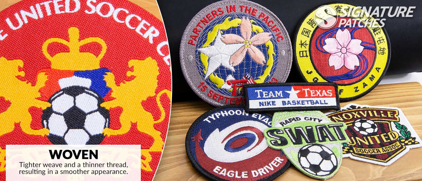 Woven sports patches with fine detail and smooth finish